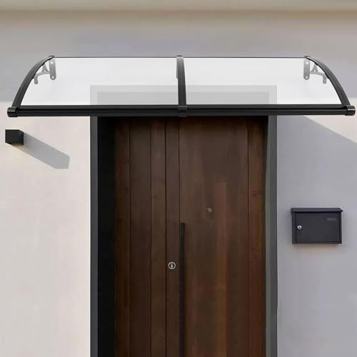 Aluminiumlegering genomskinlig dörrmarkis, baldakin med dräneringsspår – väderbeständigt överhäng för ytterdörr, uteplats, däck – regn- och snöskydd (100 x 220 cm/39 x 87 tum)