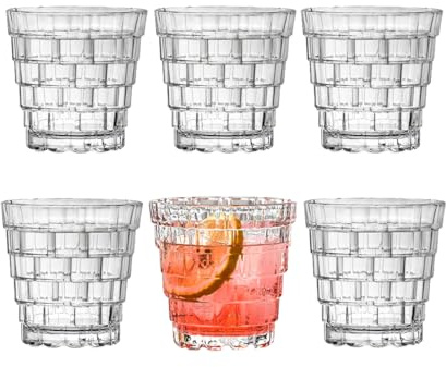 TUCHACA Vintage Drinking Glasses Set of 6, 240ml Brick-Shaped Glass Cups, Mojito Glass Cups Stackable Water Tumbler, for Beer, Cocktail, Whiskey, Juice & Mixed Drinks.