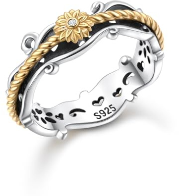 DAOCHONG Sonnenblumen Zirkonia Drehring 925 Sterlingsilber Fidget Ringe gegen Angst und Stress ADHS Autismus Ringe Schmuck Geschenk für Frauen