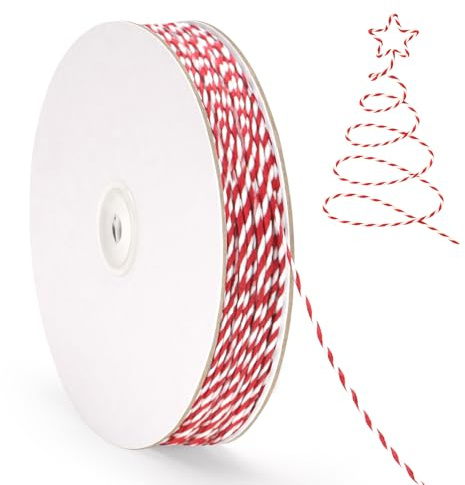 G2PLUS 2MM Red and White Paper String: 100M Gift Wrapping Twine for DIY Crafting, Gift Wrapping, Crocheting and Party Decorations
