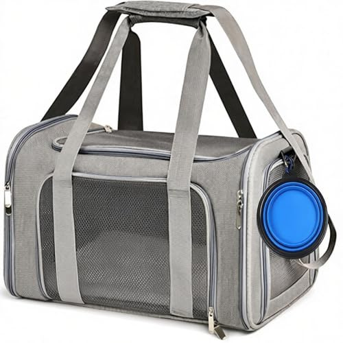 Yttriuny Transporttasche für Katze Hund, Faltbare Tragbar Katzentransportbox Hundetransportbox für Mittel Kleine Haustiere Katzen Hunde, Katze Tragebox Tragetasche bis 15lbs(Grau, M)