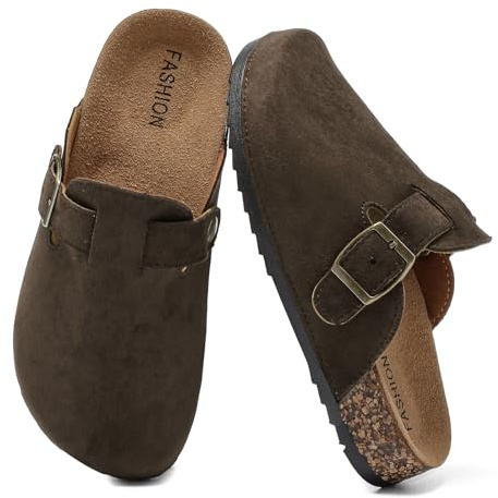 Jesindr Zuecos y Mules Infantiles Cerradas de Piel para Niño Niña, Sandalias con Hebilla Ajustable al Pie, Plantilla de Corcho, Zapatos Ligeros Antideslizantes, Clogs Cómodos Pantuflas Jardín