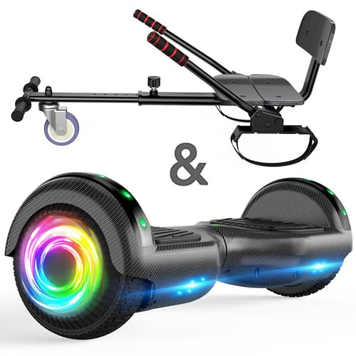 TST Hoverboard con asiento ajustable, patinete todoterreno autoequilibrado de 6,5 pulgadas, luces LED y Bluetooth