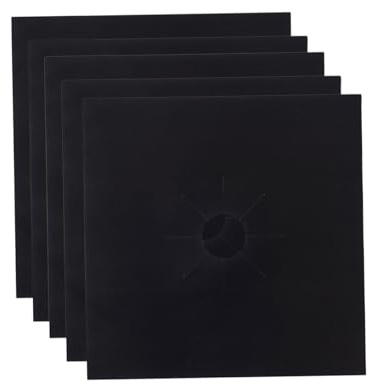 jojofuny 5pcs Protège-brûleurs de Cuisinière à Gaz Réutilisables en Tissu Enduit Noir Trou Pré-découpé, Tapis de Cuisson Pratiques Cuisine Sécurisée