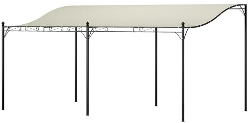 Outsunny Anbaupavillon Wasserabweisend Freistehend 3x5x2,5 m Cremeweiß | Pavillon Vordach, Pergola mit Dach, Terrassenpavillon, Gartenpavillon, Sonnenschutz, Überdachung Garten Terrasse
