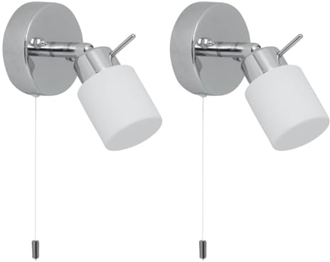 firstchoicelighting Pair of Modern Chrome IP44 Bathroom Wall Light with Pull Cord Switch Zone 2 3