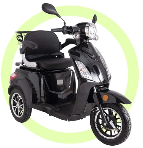 Black ZT500 Electric Mobility Scooter 3 Wheeled with Extra Accessories Package: Mobility Scooter Waterproof Cover, Phone Holder, Bottle Holder by Green Power