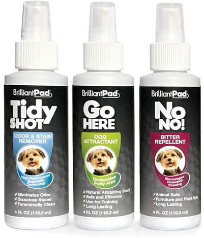 BrilliantPad Puppy Training Spray Kit | No Chew Deterrent, Pet Stain Remover & Odor Eliminator, Natural Attractant & Repellent | Stop Biting, Enzyme Cleaner for Dog & Cat Pee | 3 Bottles, 4oz Each