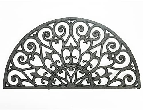 Sungmor Robuste Fußmatte aus Gusseisen, Vintage- und schönes Ranken-Design, 71 cm große, halbrunde Vordertürmatte, rutschfeste Außenmatte, Schuhabstreifer, dekorative Eingangsmatten