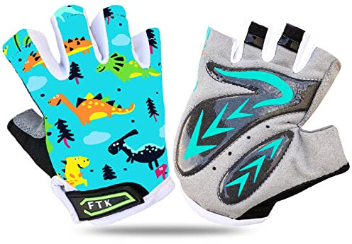 FINGER TEN Fahrradhandschuhe Kinder MTB Handschuhe Fahrrad Outdoor Bike Gel Halbfinger Sporthandschuhe Radhandschuhe Wert 1 Paar Cyan S, für Sommer Freizeit Jungen Mädchen Alter 2-10 Jahre