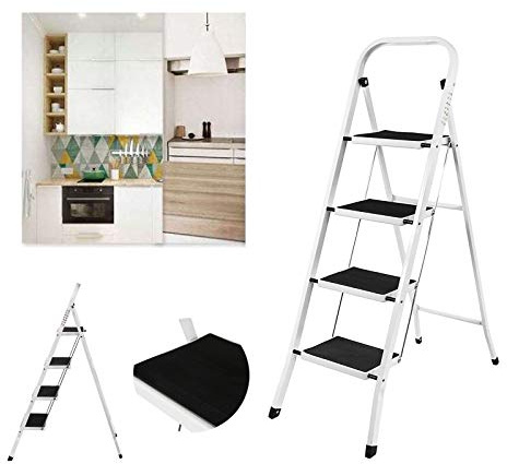 Escabeau pliable à 4 marches en acier antidérapant - Facile à transporter et à ranger - Pour la cuisine, la maison, le bureau, la peinture - Multifonction - Charge maximale : 150 kg