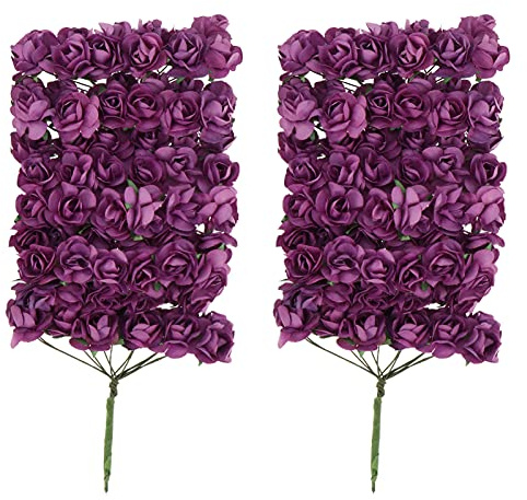 Milisten 144 Stück Mini Fake Rose Künstliche Papier Rose mit Stiel DIY Hochzeit Blumen Handgemachte Rosen für Zuhause Hochzeit Party Geburtstag Dekoration Lila