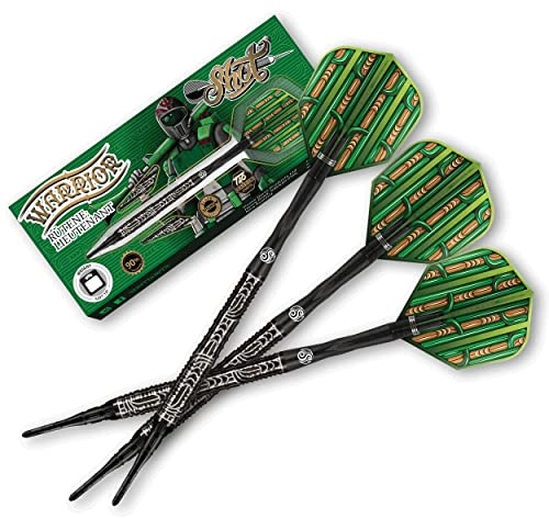 Shot Darts Soft Tip, Warrior Rutene (18g/20g) 90% Tungsten, Front Balanced with Secure grip, Hand Drawn Design, Handcrafted Professional Dart Set and Flights Made in New Zealand, Plastic Tip Bar Darts