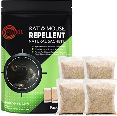 RatKil Rat & Mouse Repellent Sachets - High Strength, All Natural Peppermint Oil Sachets for Rodent Control | Lasts 60-90 Days | Covers Approx 150-200sqm (Pack of 4)
