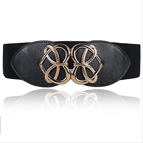 XRHYJK Gürtel für Damen Kleid Schwarzer Bund Lady Gold Große Opalschnalle Breiter Kummerbund Hochzeitskleid Elastischer Stretch-Gürtel Mantel Kummerbund Damen Stil 1 Schwarz