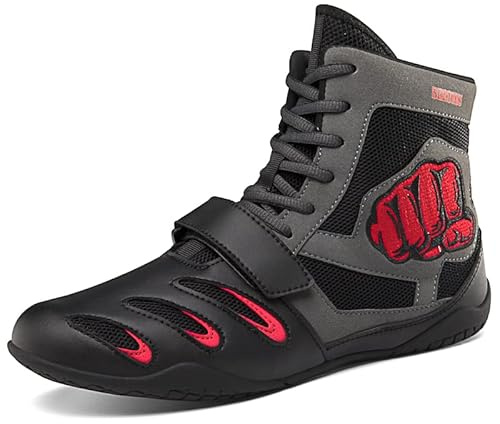Youngtie Zapatos de Boxeo para Hombres y Mujeres, Zapatos de Lucha Libre, Gris, EU 41