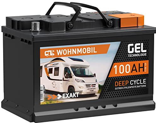 EXAKT GEL Batterie 12V 100Ah Wohnmobil Batterie Solarbatterie Versorgung Bootsbatterie Gelbatterie Gel Akku ersetzt 80Ah 90Ah