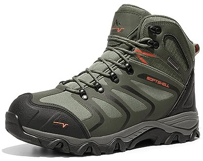 NORTIV 8 Herren Outdoorschuhe Wanderstiefel Trekking Wanderschuhe Wasserdicht Mid Kletterschuhe Bergsteigen Klettern Wandern Schuhe Hiking Boots,Size 44,Armee/Grün/Schwarz/Orange,160448_M-E