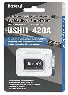 BASEQI UHS-II microSD-adapter i aluminium för 2021 M1 MacBook Pro 14 och 16 tum (adapter, silver)