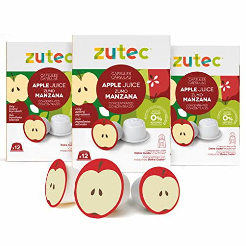 Zutec - Capsules de jus de pomme - Compatible avec les cafetières Dolce Gusto®* - 3 caisses de 12 capsules - 36 capsules - Végétalien