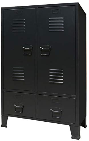 Festnight Kleiderschrank Metall Industrie-Stil Aufbewahrungsschrank Garderobenschrank Wohnzimmer Mehrzweckschrank Metallschrank Wohnzimmerschrank Metallspind 67 x 35 x 107 cm Schwarz