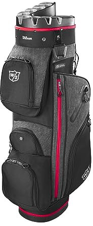 Wilson Staff Golf Bag, I Lock 3 Cart Bag, Trolley Bag, 14 Compartments for Various Golf Clubs, Black/Red