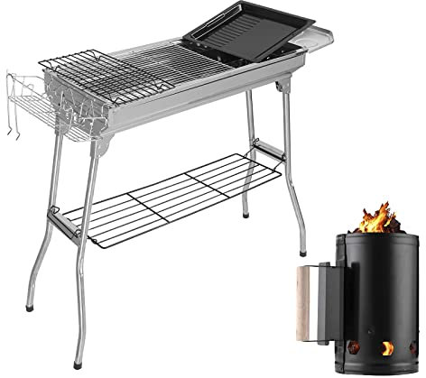 PJDDP Barbecue Portatile a Carbonella | Griglia per Barbecue e Affumicatore in Acciaio Inossidabile per Picnic Campeggio, Ciminiera di Accensione per Griglia a Carbone con Maniglia di Sicurezza