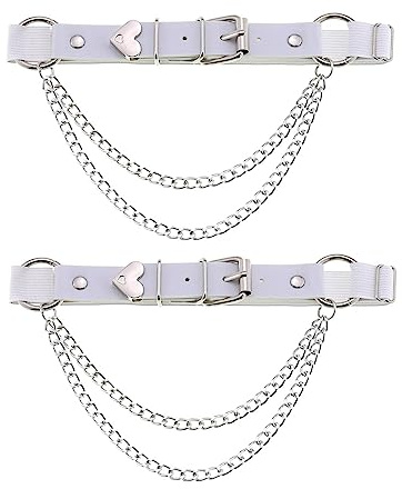 alisikee 2PCs Adjustable Leg Garter with Chains, Elastic Thigh Garters Belt for Women, White