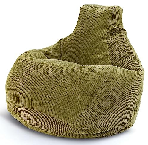 Green Bean® Sitzsack mit Rückenlehne 80x80x90cm - Gaming Chair mit 230L Füllung Cordstoff - Bean Bag Bodenkissen Lounge Sitzhocker Relax-Sessel Gamer Gamingstuhl Grün