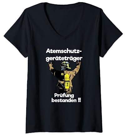 Damen PRÜFUNG ATEMSCHUTZ GERÄTETRÄGER UND FEUERWEHRMANN FEUERWEHR T-Shirt mit V-Ausschnitt