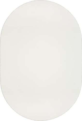 Mia´s Teppiche Taos – kuscheliger Kurzflor Teppich in Felloptik, super Soft & waschbar bis 30°C, mit Anti-Rutsch-Unterseite, Wohnzimmer & Schlafzimmer, Made in Türkiye, Creme, 140 x 200 cm Oval