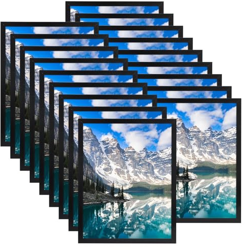 Hoikwo 18 Packs 8.5x11 Black Multi Plastic Picture Frames Set with Plastic Cover, Certificate Frames for Document Diploma Award, Light Weight Bulk 8.5 by 11 Frames Pack for Wall Hanging and Table