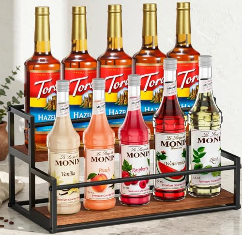 THYGIFTREE Kaffeesirup-Organizer, 2-stöckig, 10 Sirupflaschen, Ständer für Kaffeebar, Aufbewahrungsregale für Sirup, Wein, Dressing für Küche, Kaffeestation