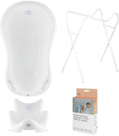 Hylat Baby Set: Baby Badewanne mit Gestell, Badesitz und Abfluss - TÜV Rheinland zertifiziert - ideale Lösung für die tolle Badeerlebnisse - Lite-Kollektion - Farbe: Weiß, Motiv: Yeti