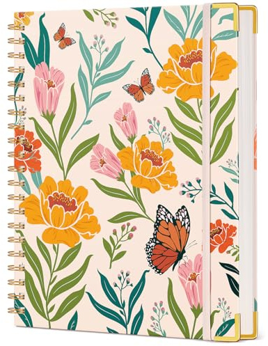 Cute Spiral Notebook Journal for Women, 200 Pages Lined Notebooks 8.5” x 11”, A4 Large Hardcover Spiral Journals with 100 GSM Thick Paper, College Ruled Notebook for Writing Work School, Orange Floral