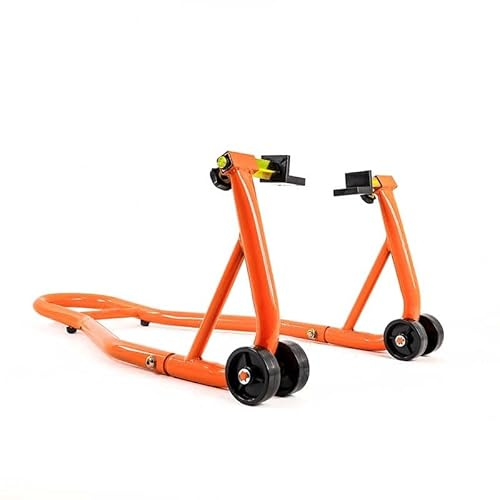 Cavalletto per sollevamento moto da officina con supporti per ruota posteriore a pattini (presa sotto braccio oscillante) - Arancione