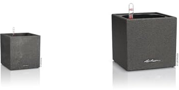 Lechuza Canto Stone Low 30, graphitschwarz & Canto Stone 14 hochwertiger Kräuterwürfel mit Stick-Bewässerungssystem, graphitschwarz