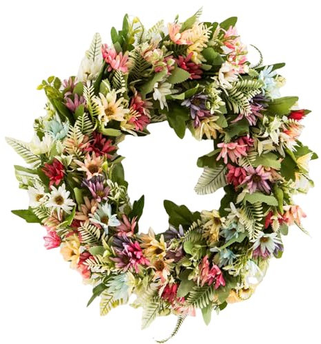 Türkranz Frühlingskranz Künstlicher Chrysanthemen Türkranz 16,5 Zoll Dekorativer Kranz Lebendiges Frühlingsdekor für Haustürwand Hochzeit