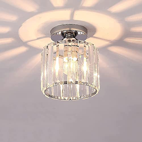 LUOYAOB Deckenlampe Runde Mini-Deckenleuchte mit klarem Schirm, moderne Kristall-Deckenleuchte, kleine Kristall-Deckenleuchte for Flur, Eingangsbereich, Balkon, Hausschrank(Silver,Warm White)
