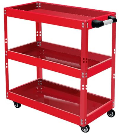 3-stufiger Rollender Werkzeugwagen Mit 150 Kg Tragkraft Und Rädern, Werkzeugaufbewahrungs-Organizer Mit Schraubendreherhalter, Teilebox, Werkzeug-Organizer For Lager, Fabrik, Garage, Servicewagen(Red)