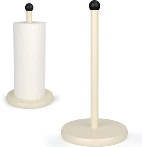 E-ROOM TREND Paper Towel Holder/Kitchen Roll Holder | Heavy Weighted Base Sturdy Wooden Paper Towel Dispenser | Kitchen Steady Bathroom Stand Organizer for Countertop Cabinet (A080) | White and Black