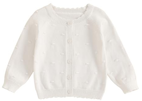 MAHUAOYIXI Infant Baby Girl Warm Clothes Long Sleeve Solid Color Cardigan Coat Knit Sweater Jumper Sweatshirt Winter Knitted Pullover Chunky Knitwear Outfits for Little Girl (White, 2-3 Years)