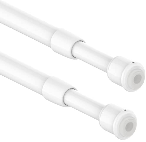 2PCS Small Extendable Net Curtain Rod Spring Loaded Tension Rod Extendable Tension for Windows, Bookshelf, Kitchen (60-80CM/23.6-31.5Incn,White, Diameter: 10mm/7.6mm)