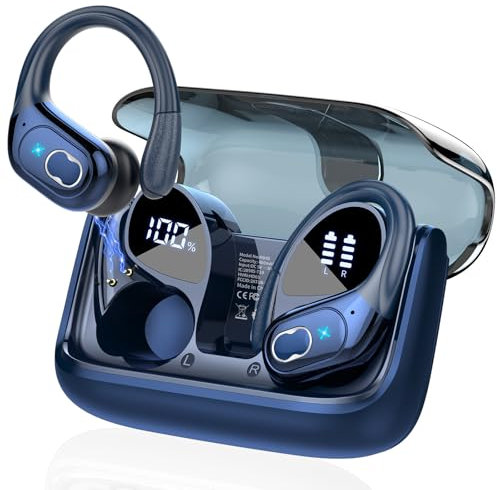STECEi Wireless Earbuds, 75H Bluetooth 5.4 Headphones Sport with 4 ENC Noise Cancelling Mic, HiFi Stereo Wireless Earphones with Earhooks, IP7 Waterproof Ear Buds for Sport/Running/Gym, Blue