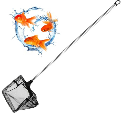 Rete da Pesca per Acquario Mini Rete da Pesca a Scomparsa con Manico in Acciaio Inox Estensibile da 15-45cm per Acquario Laghetti Laghi