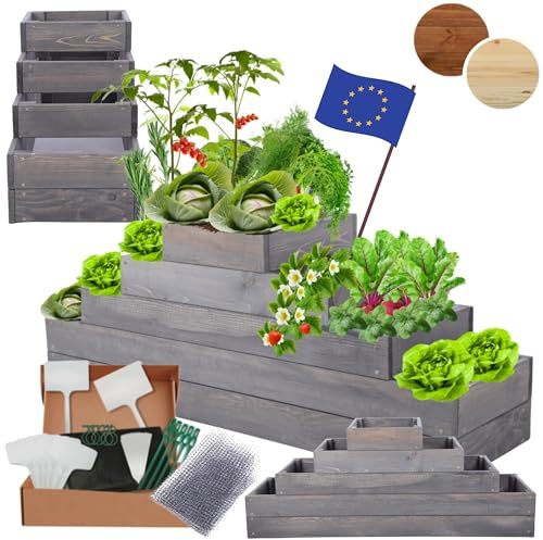 MODO24 Hochbeet Holz, Blumenkasten, Gartenbeet, 45x117x30cm, Grau | Robustes Kräuterbeet & Pflanzbeet aus Kiefernholz, Dekoratives Blumenbeet & Gartenbeet für Garten, Balkon & Terrasse