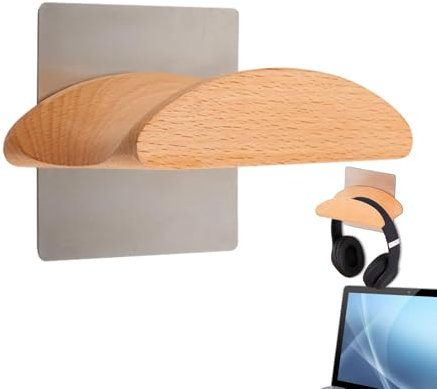Nuytghr Klebe Kopfhörer-Aufhänger, Headset-Halter mit Holzrahmen, platzsparende Kopfhörer-Wandhalterung, Kopfhörer-Schutzständer, Stanzinstallation für Zuhause und Büro