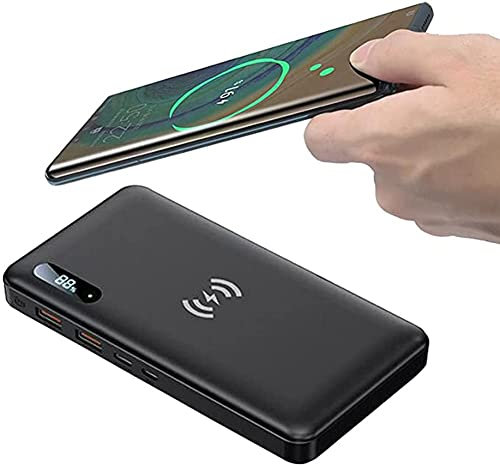 Wireless Power Bank 50000Mah PD 65W / 15W Tragbares Ladegerät QC3.0 / QC4.0 / SCP Schnellladung mit 2 Eingängen und 3 Ausgängen (Qi & USB C) Externer Akku für Telefone, Tablets, Schwarz