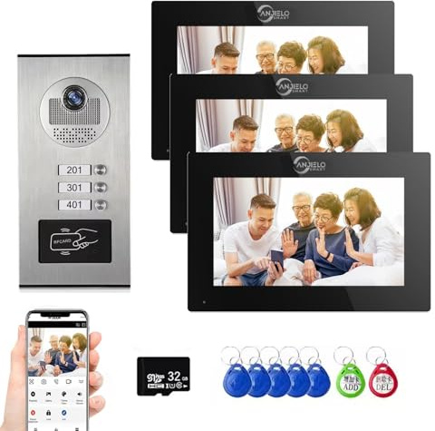 Système d'interphone vidéo filaire pour appartement, sonnette vidéo 1080p, 6 unités écran tactile de 17,8 cm pour intérieur et extérieur, détection de mouvement, audio bidirectionnel, 6 écrans pour la