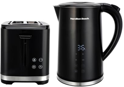 Hamilton Beach Kettle and Toaster Set, FlexiControl, Electric Kettle, Toaster 2 Slice, Digital, Variable Temp Control, Fast Boil, 7 Browning Levels, Defrost, Reheat & Cancel, Black - HB0011323BST